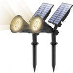 T-SUN (2 Pack) LED Solar Spotlights, 2 in 1 Easy Installation Solar Landscape Lights, Waterproof Outdoor Garden Lights, Natural White 4000K, 180°Angle Adjustable, Auto ON/Off for Security Lighting